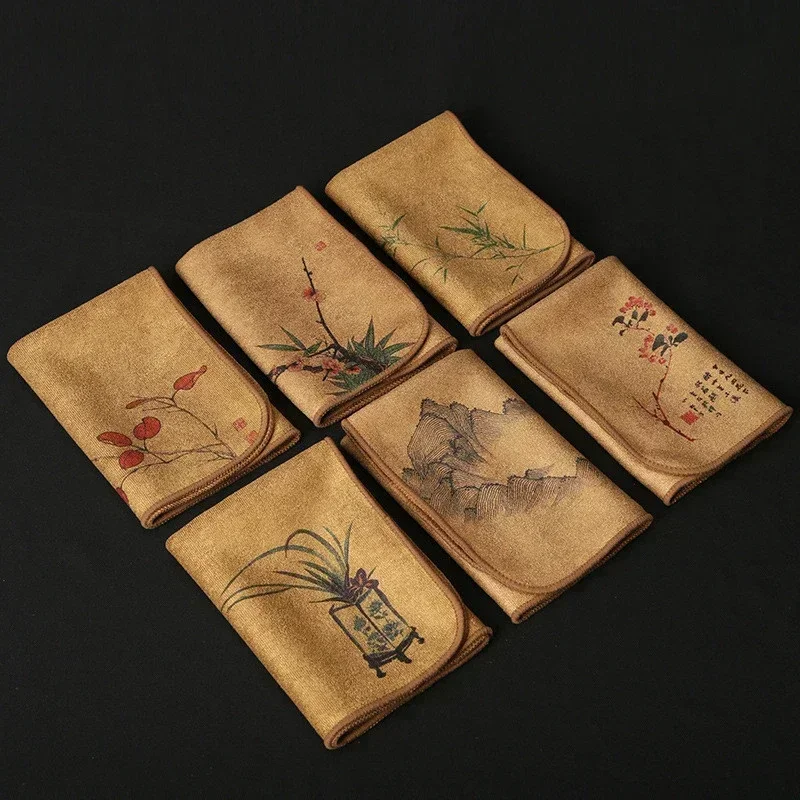 Torchon en coton épais à motifs de feuillages et de fleurs, adapté à un service à thé